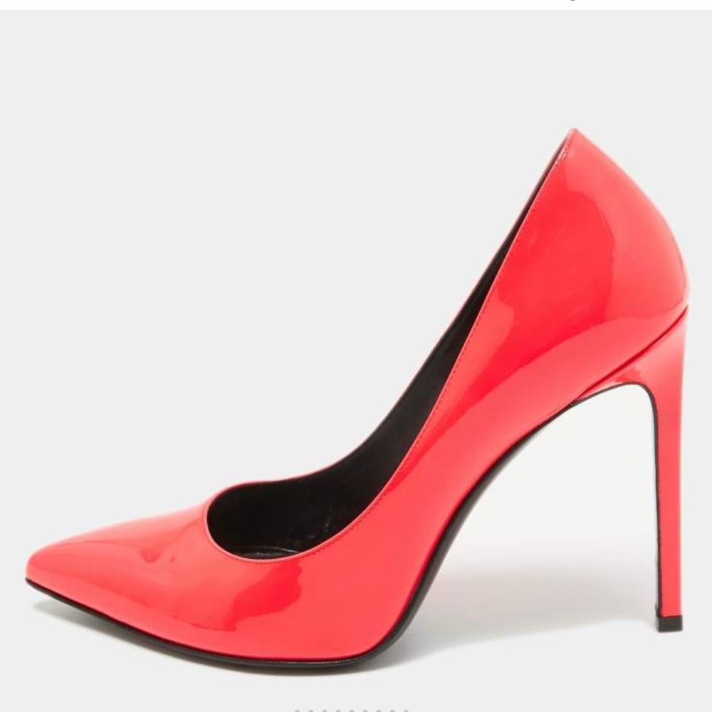 Saint Laurent Glossy Patent Leather Red Orange Heels 40Europe 9.5 US - Picture 3 of 16
